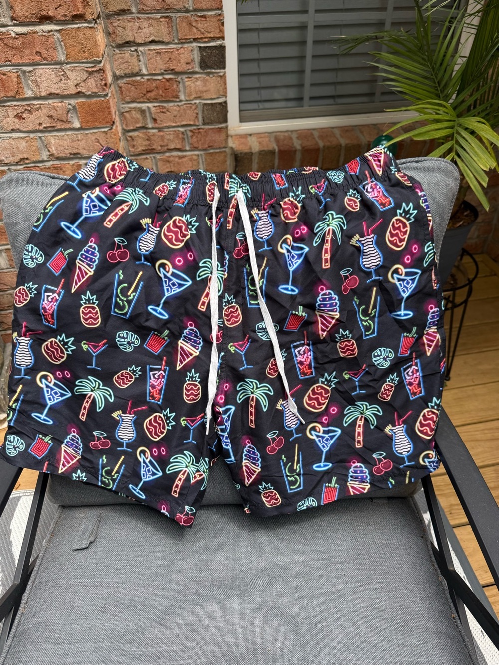 Neon Cocktail Print Swim Trunks-Size XL